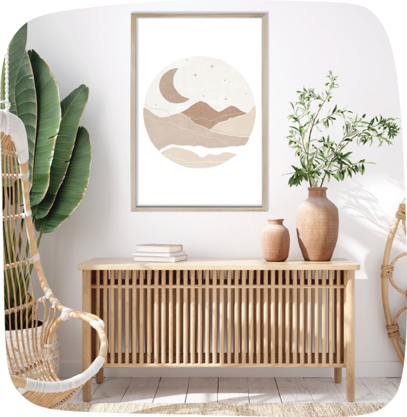 Boho hand drawn landscape illustration, digital wall art, printable art, UK, England, United Kingdom